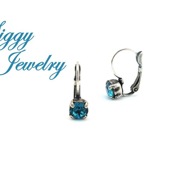 Indicolite Solitaire Drop Earrings Made with Genuine Austrian 6mm Crystals - Picture 4 of 7